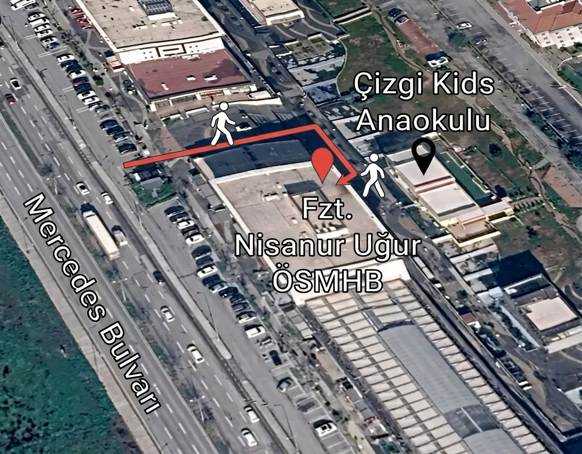 Kliniğe uydu görünümünden yol tarifi